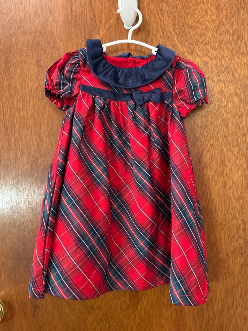 Max Studio Red Plaid Dress with Navy Trim and Bow